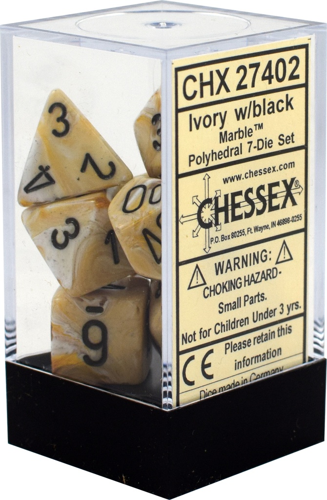 Dice: Chessex - Marble - Poly Set (x7) - Ivory/Black