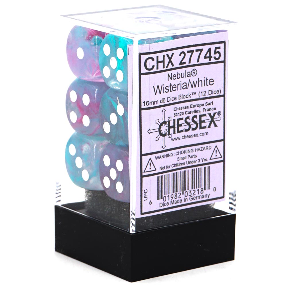 Dice: Chessex - Nebula, Luminary - 16mm D6 (x12) - Wisteria/White