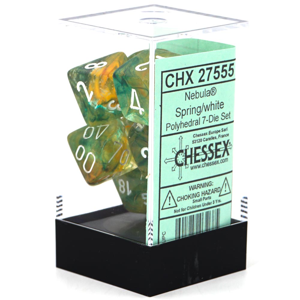 Dice: Chessex - Nebula, Luminary - Poly Set (x7) - Spring/White