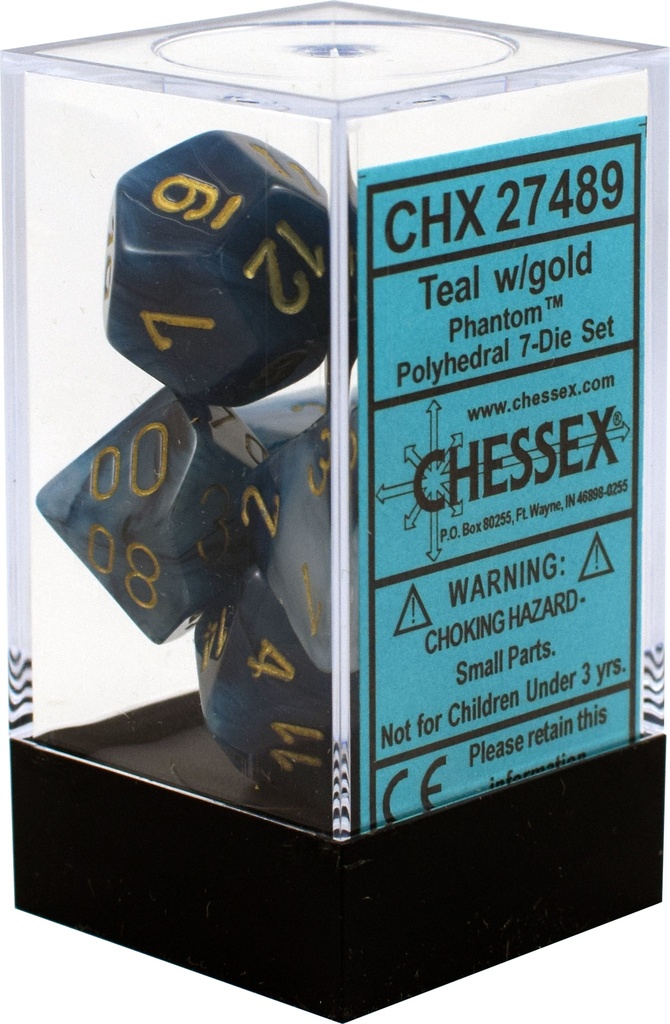 Dice: Chessex - Phantom - Poly Set (x7) - Teal/gold