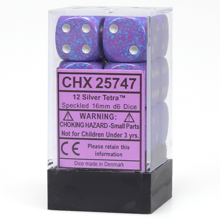 Dice: Chessex - Speckled - 16mm D6 (x12) - Silver Tetra