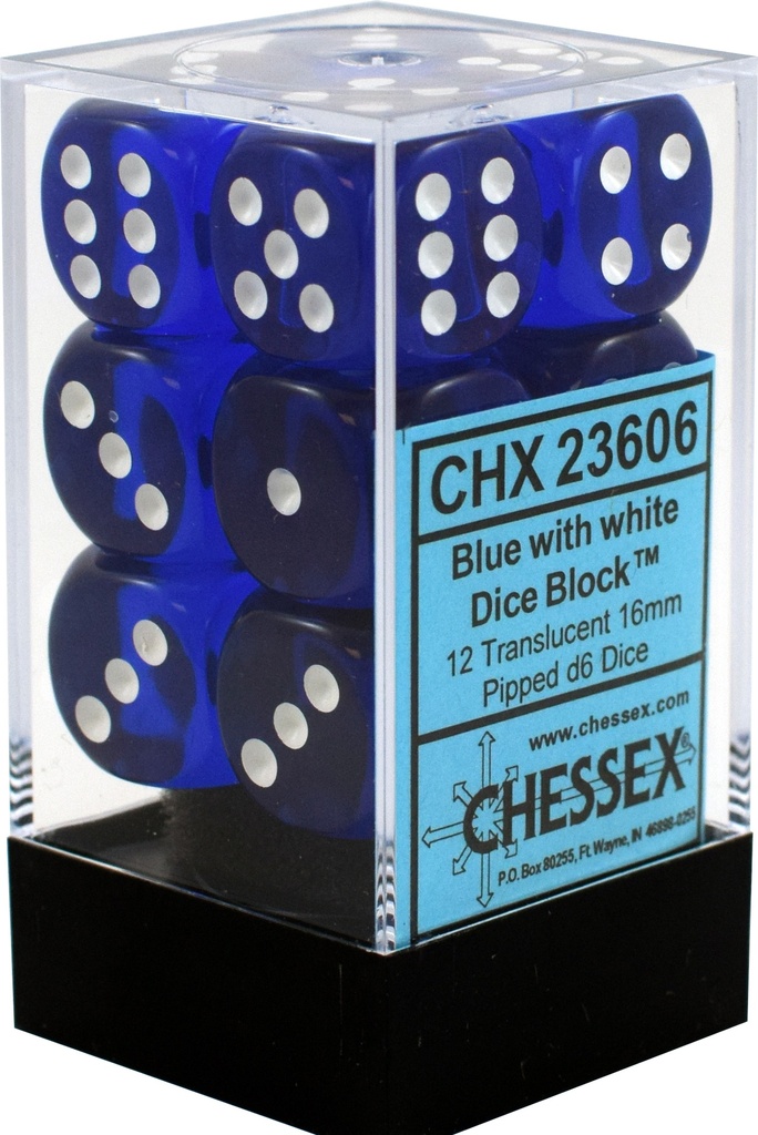 Dice: Chessex - Translucent - 16mm D6 (x12) - Blue/white
