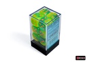 Dice: Chessex - Gemini, Luminary - 16mm D6 (x12) - Plasma Green-Teal/orange
