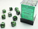 Dice: Chessex - Gemini - 12mm D6 (x36) - Black-Grey/green