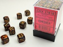 Dice: Chessex - Scarab - 12mm D6 (x36) - Blue Blood/gold